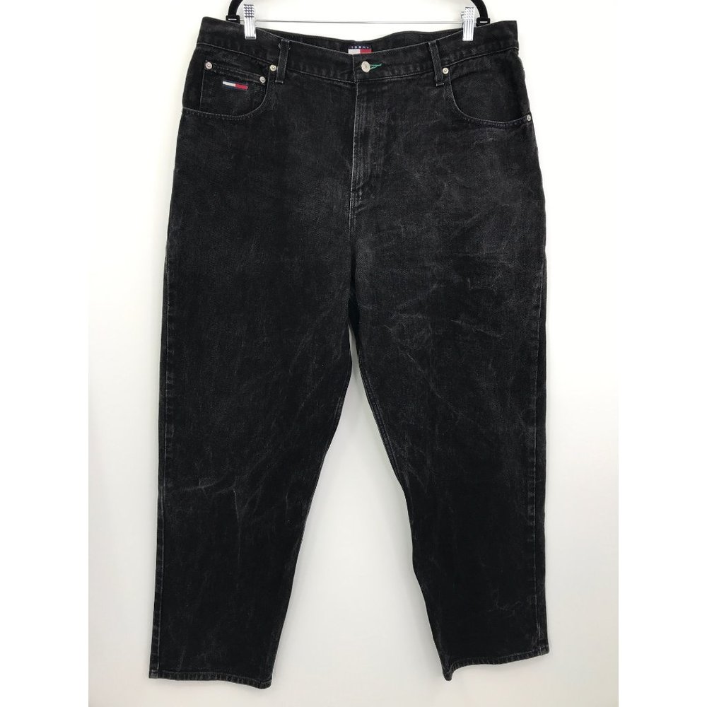 Tommy Hilfiger Y2K Vintage Men's Black Big Flag Relaxed Jeans 42 x 32